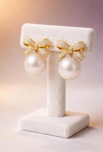 Image of TRENDY Korean Style Fashion Earrings Set, Pearl Bow and Crystal Bow Design, Women's Jewellery Accessories, 2 Pairs