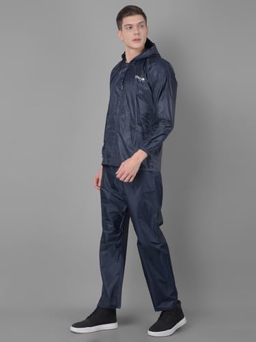 Image of Dollar Men's Waterproof PVC Raincoat Set | Zipper & Button Closure | Hood & Pocket | Full Sleeve Jacket Pant Rainwear Suit | Lightweight Leakproof Rain Protection for Outdoor, Biking, Riding