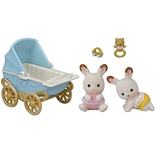 Sylvanian Families - Le Village - Les Jumeaux Lapin Chocolat et Poussette Double - 5432 - Jumeaux et Bébés - Mini Poupées