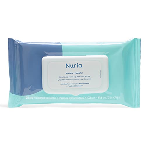 Nuria - Hydrate Nourishing Makeup Removal Wipes, No-Rinse Face Wipes for Oily Skin, All Skin Types Facial Cleansing Wipes for Women and Men with Aloe Leaf Juice, Pack of 25