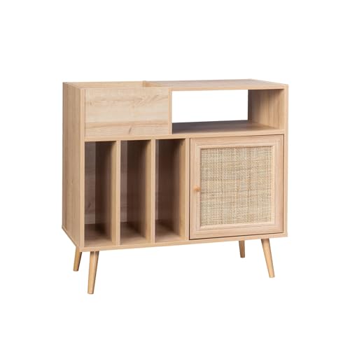sweeek - Mueble Bohème de 1 Puerta de caña de Vinilo y Madera con 4 Compartimentos