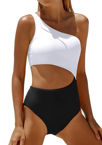 Image of Women's One Piece Swimsuit- One Shoulder Bathing Suit Cutout Tummy Control Swimwear