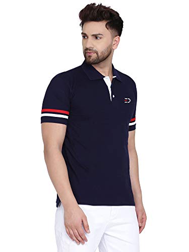 Lyned Mens Cotton Half Sleeve Striped Polo T Shirt with Collar Lyned Mens Cotton Half Sleeve Striped Polo T Shirt with Collar