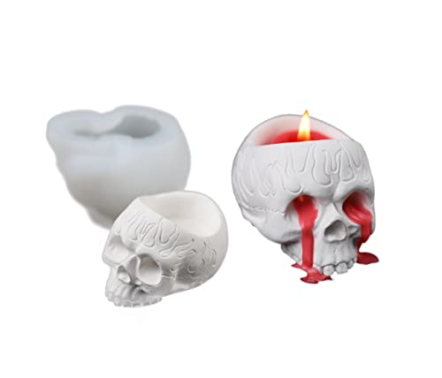 Xidmold Candle Holder Mold, Silicone Skull Tealight Candlestick Mold, Tealight Candle Holder Resin Mold, Candlestick Casting Mold for Halloween Home Party