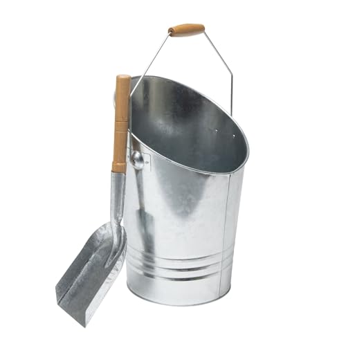 WERKA PRO Seau et pelle à cendres en acier galvanisé, ensemble pratique et durable pour le nettoyage des poêles, cheminées et barbecues, avec poignées en bois,...