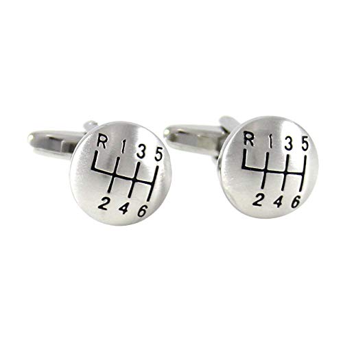 Matte Silver Tone Domed Shape 6 Speed Gear Shift Cuff Links Car Cufflinks with Gift Box2