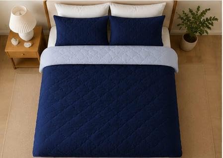Puffy Quilted Reversible Comforter, Navy Blue and Light Blue, Reversible | 2-Tone Design, Soft Quilted Texture, Reversible comforter, Bedroom Decor-image-1