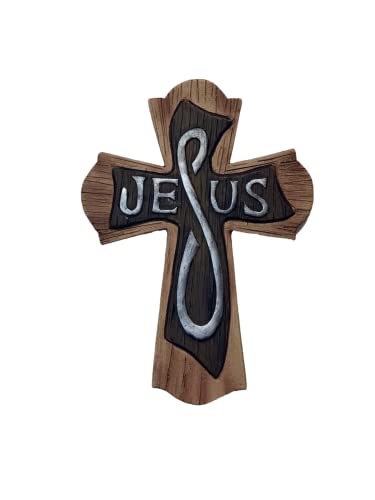 FOUR BEANS Jesus Wooden Looking Crosses for Wall - Beautiful Cross to Hang - Cruz de Madera
