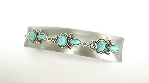 Generic 235213930819_19D2 Blue Stone Silver Tone Metal Native Tribal Hair Clip Barrette thumb #2