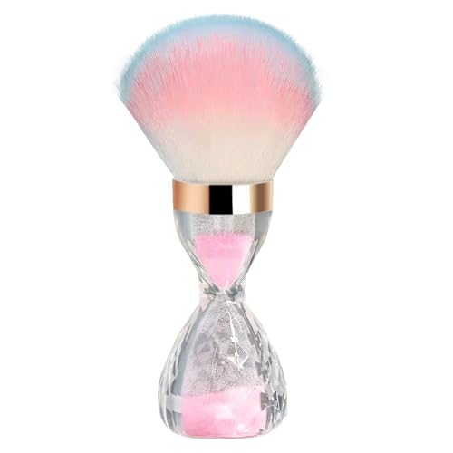 Nail Dust Brush Gradient Pink Fluffy Bristle Nail Cleaning Brush with Hourglass Quicksand Handle Nail Glitter Powder Remover Brush for Salon & Home DIY Manicure