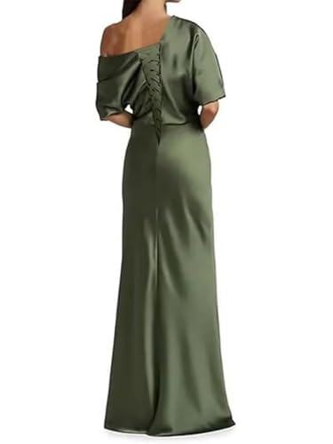 Image of Mermaid Satin Mother of The Bride Dresses for Women Ruched One Shoulder Formal Evening Gowns