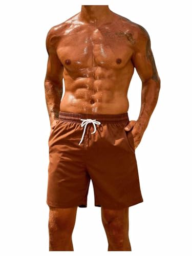 SweatyRocks Men's Drawstring Waist Swim Trunks Solid Bathing Suits Shorts with Pockets