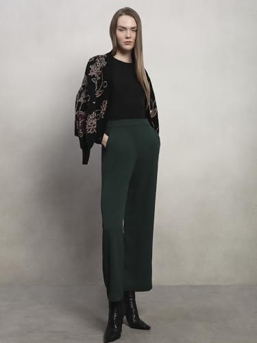 Image of VERO Moda Women's Relaxed 'Desk-to-Dinner' Straight Fit High Rise Stretch Formal Trousers | Formal Pants for Women