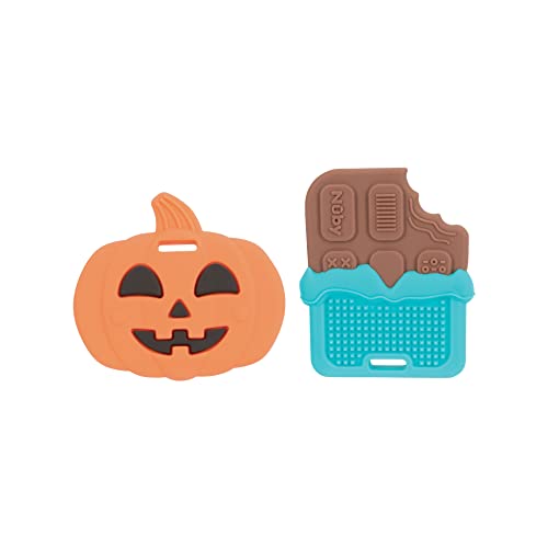 Image of Nuby All Silicone Pumpkin & Chocolate Bar Teether – 2 Pack, 3+ Months
