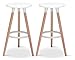 KOSMI - Set di 2 sgabelli bianchi scandinavi stile scandinavo con scocca in resina bianca e piedi in legno naturale