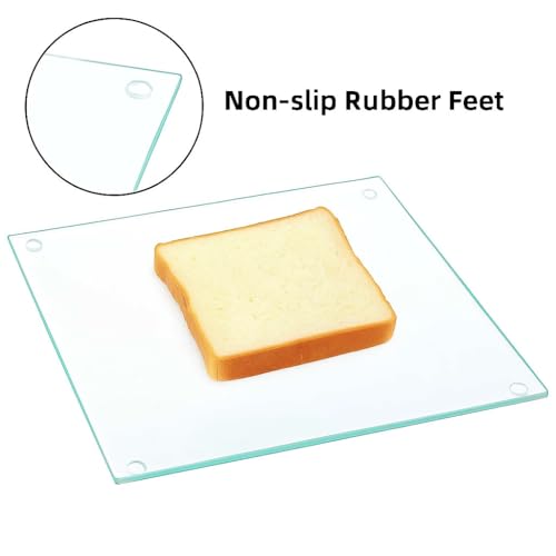 Hacaroa Set of 4 Tempered Glass Chopping Boards, 25.4 x 25.4 cm, Square Chopping Board with Rubber Feet, Non-Slip Glass Shelf for Kitchen Worktop, Dishwasher Safe, Transparent - Image 5