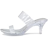 NBUUNBU Clear Heels for Women Silver Black Heels Little Platform Sexy High Heels Sandals Stiletto Kitten Open Toe Dress Shoes Comfortable Double Transparent Strap Heeled Sandals Mule