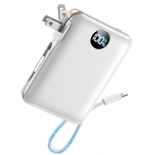 Image of Portable Charger Power Bank 10000mAh, 45% Smaller Built-in Cables & AC Plug