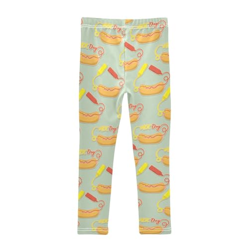 Hot Dog with Sauces Image Girls Leggings,Workout Leggings for Girls Toddler Athletic Leggings Size for 3-10T2