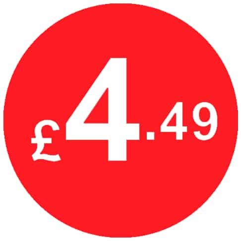 £ Red Price Stickers - 45mm, £4.49, 10000 — image 1