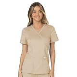 Cherokee Women Scrubs Top Workwear Revolution Mock Wrap WW610, M, Khaki