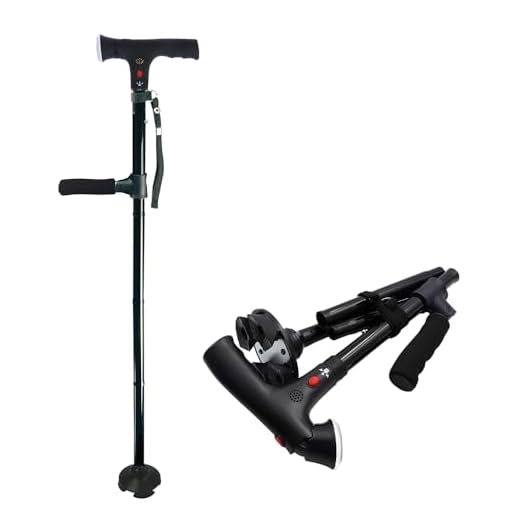 POFET Folding Cane with Buffered T Handle Led Light Adjustable armrest Cane Walking Stick Suitable for Seniors