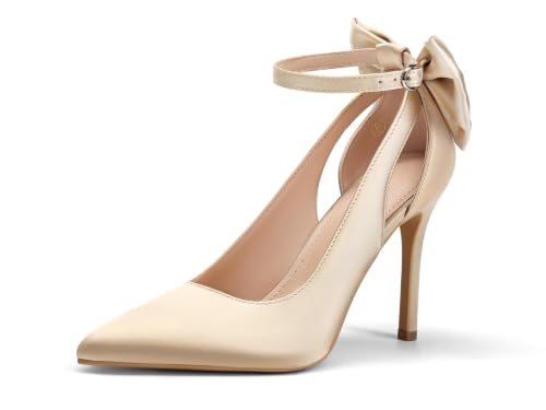 Coutgo Women's Bow Back High Heels D'Orsay Pumps Shoes Champagne 70