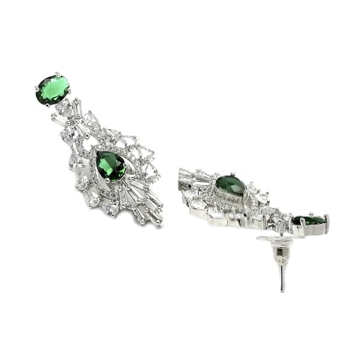 Image of ZENEME Rhodium-Plated American Diamond Studded Oval & Teardrop Shaped Necklace With Earrings Jewellery Set For Girls and Women