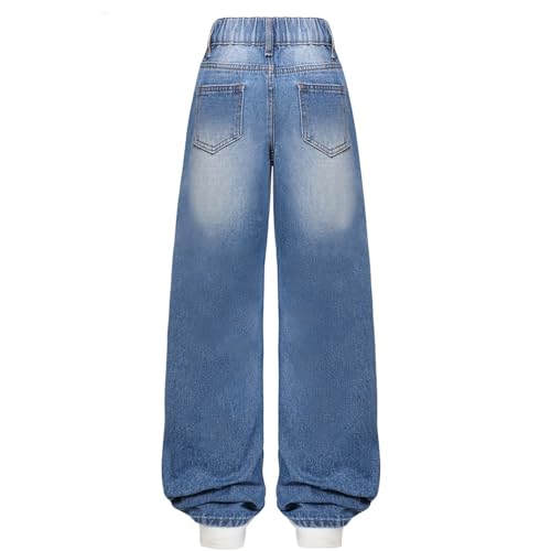 Girls Wide Leg Jeans Baggy Versatile Straight Palazzo Casual Vintage High Waist Denim Pants with Pockets3