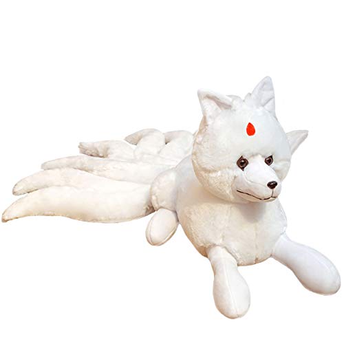 ELAINREN Lifelike Red Fox Plush Nine-Tailed Fox Soft Hugging Pillow, 10.24 x 22.05Inch White Nine Tails Fox Stuffed Animals Kyuubi Kitsune Gifts