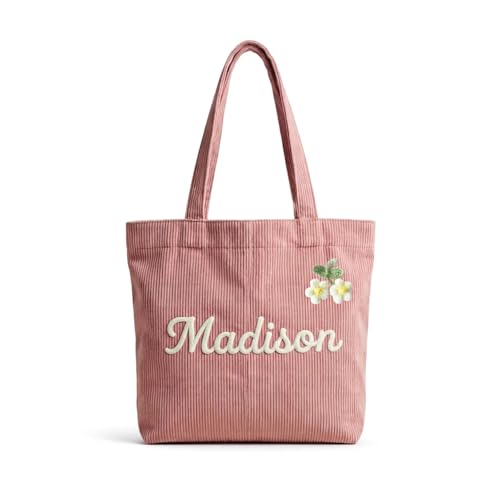Bolso personalizado de pana, bolso casual de hombro con patrones personalizados de nombre/letras. Bolso de viaje de algodón duradero, regalo ideal para damas de honor, maestros y para Navidad, cumpleaños o luna de miel. miniatura 1