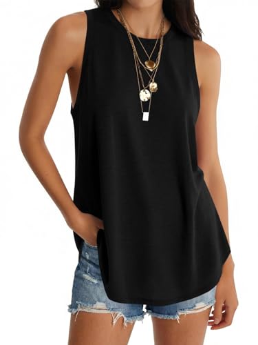 Image of UNCLECAT Womens Oversized Long Tank Tops Summer Sleeveless Tunic Tops | Loose Fit Flowy Tunic,Casual Basic Tank Tops,Workout Tank Tops,Yoga Gym Tees,High Neck,Solid Color
