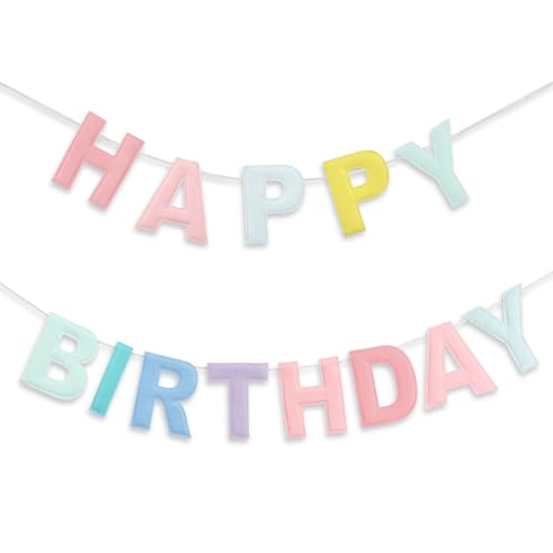 Image of Mindsoft Felt Happy Birthday Garland Rainbow Banner Reusable Happy Birthday Sign Party Supply for Party Decor (Pastel,Normal)