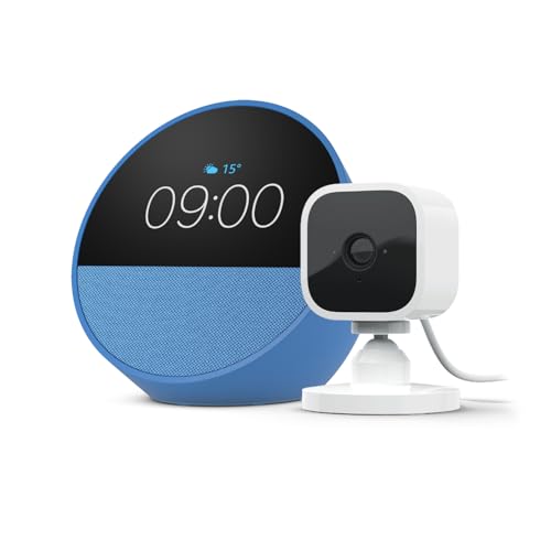 Amazon Echo Spot Blau + Blink Mini – Smart Home Paket