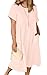 Sommerkleid Damen Leinen Kleider Casual V-Ausschnitt Midikleid Kurzarm A-Linie Kleid Strandkleid (E Rosa, XXL)