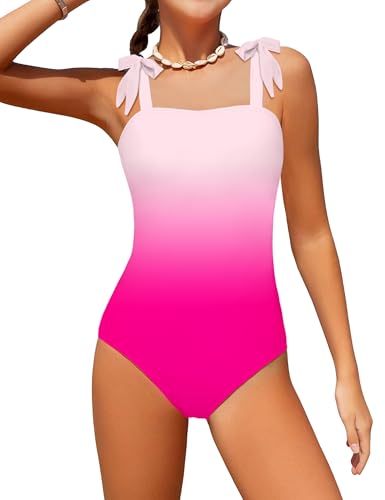 Image of Girls Swimsuit One Piece Casual Color-Block Adjustable Straps Girls Bathing Suit Swimwear 9-16T
