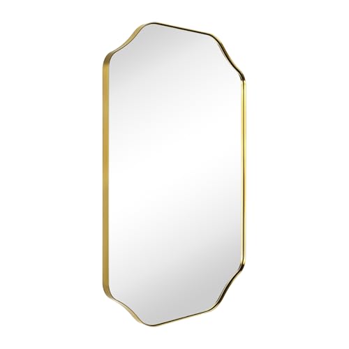 Image of TEHOME Scalloped Gold Bathroom Mirror Decorative Brushed Brass Metal Framed Irregular Bathroom Vanity Mirror 20x30''