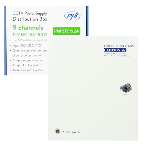 Boîtier d'alimentation 12V 9 sorties PNI STC15.2A pour caméras CCTV 180W