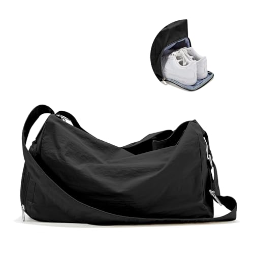 Large Gym Bag with Shoe Compartment, Workout Sport Duffle Bag for Women Travel, Waterproof Shoulder Overnight Bag Lightweight Carry on Tote Bag for Swim, Yoga, Dance