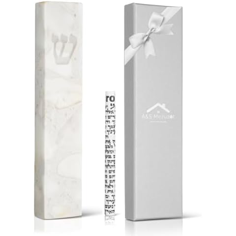 A&S Mezuzot Quartz Mezuzah Case with Engraved Shin Design Easy Peel and Stick Judaica Door Mezuza (Terrazzo Marble, 8 Inches) Cover