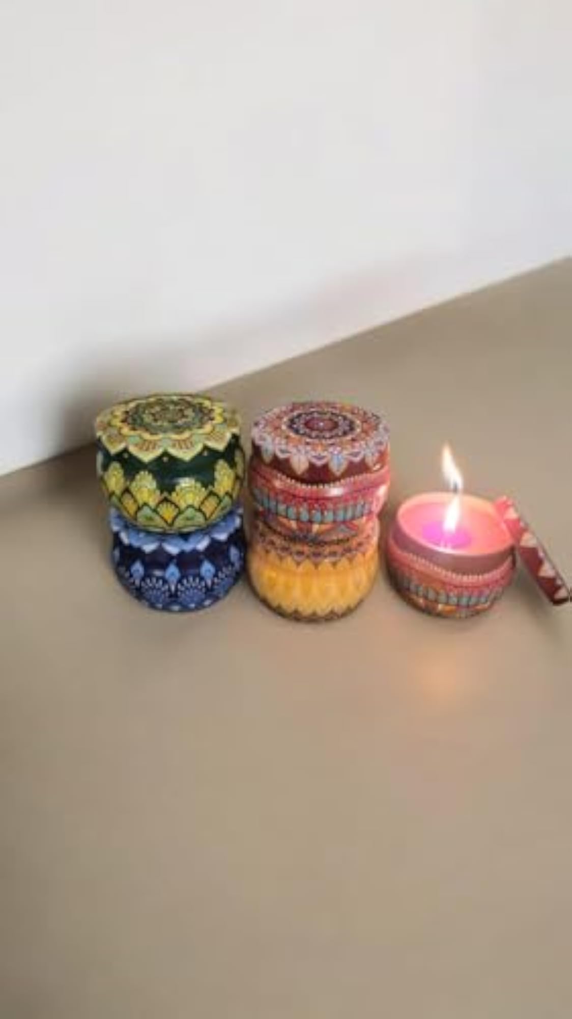Mandala Printed Tin Jar Scented Candles, Aromatherapy Gift