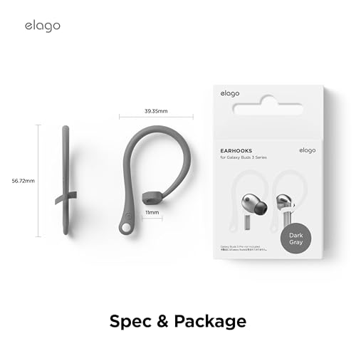 Image of elago Ear Hooks Designed for Samsung Galaxy Buds 3 &Galaxy Buds 3 Pro Earbuds Accessories, Anti-Slip, Ergonomic Design, Comfortable Fit (Dark Grey)