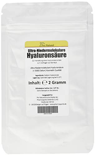 2g Hyaluronsäure Pulver - Ultra Niedermolekulare Hyaluronsäure <5000 Dalton - Herstellung Gel / Creme / Kosmetik - 4g Health