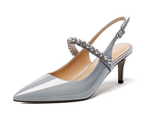 Elashe Talon Bride Cheville Femme Soirée Escarpins Slingback Bout Pointu Escarpins Gris EU38 Cover