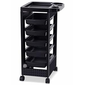 Salon Trolley Cart with Wheels, Hair Stylist Cart with Drawers, Hair Dryer Tool Holder and Tint Bowl Slot, Black