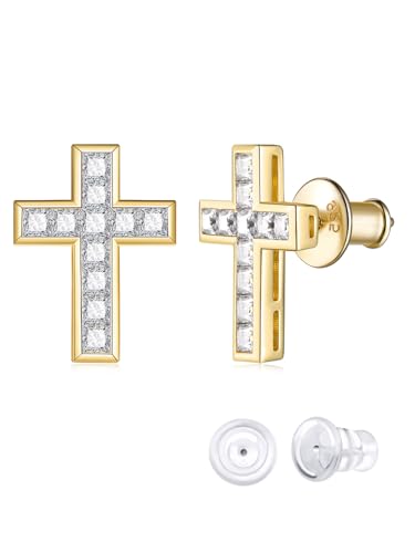D Color VVS1 Clarity Moissanite Sparkle Cross Earrings Unisex, Really Authentic Solid 925 Sterling Silver Hypoallergenic, Birthday Anniversary Valentines Ideal Gift for Women Men