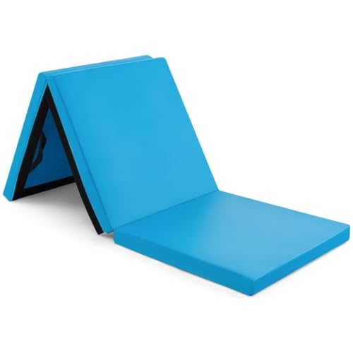 Yoga Mat Exercise Fitness Tri-Fold Foam Mat Extra Thick Non Slip Large Padded High Density Pilates Stretching Home Gym Equipment Accessory 3 Folding Mats Multi-Purpose Workout with Carrying Handle