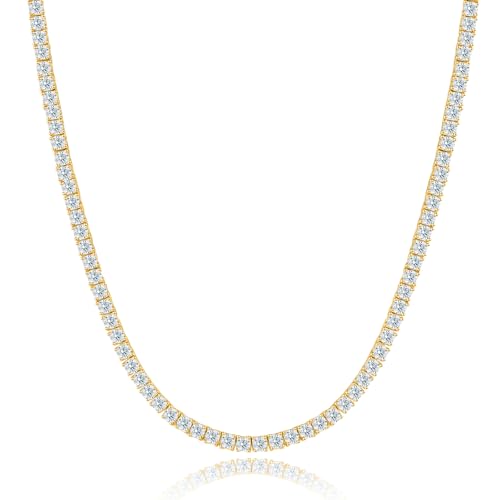 Gemsme 2mm Tennis Necklace 18K Yellow Gold Plated 2.0mm Round Cubic Zirconia Classic Tennis Necklace For Women (16 Inch)