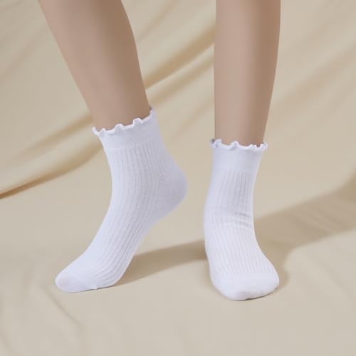 6 Pairs Cotton Ruffle Socks Women, Cute Breathable Frilly Casual Ankle Socks4