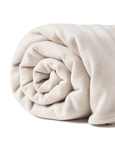 State Cashmere Herringbone Throw Blanket - Soft Accent Blanket For Couch, Sofa & Twin Standard Bed Made With Merino Wool & Cashmere Sourced From Inner Mongolia - (Beige/Ivory, 90"X60") #TOP3